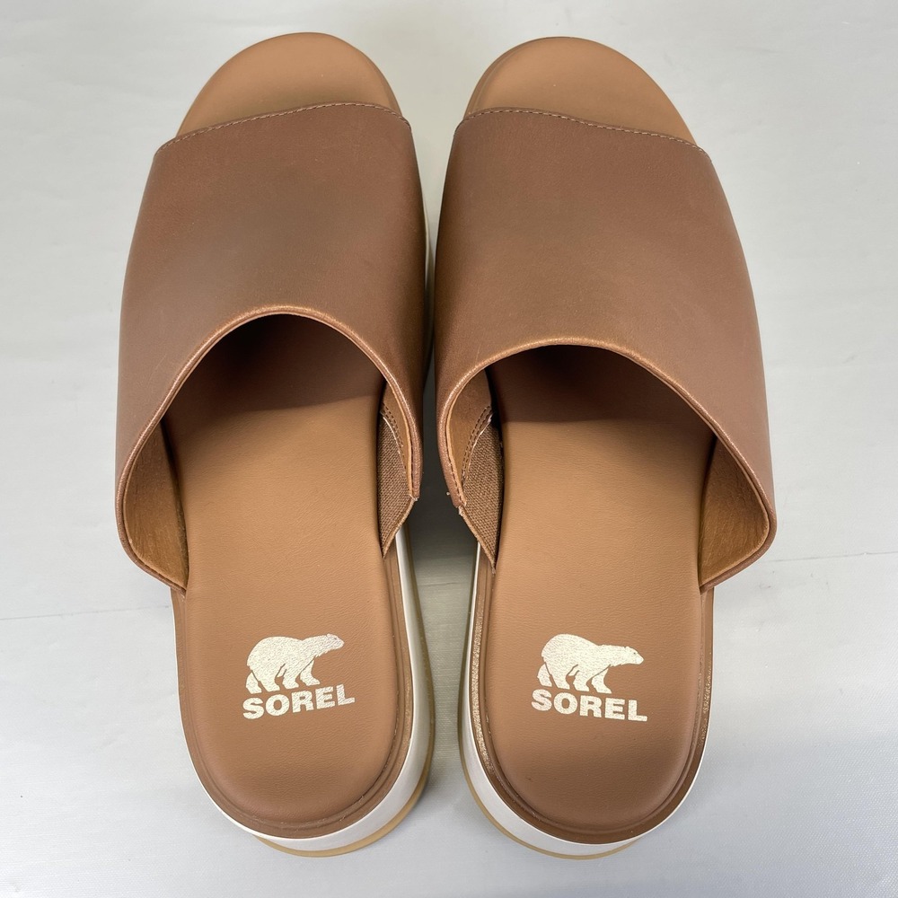 Sorel Dayspring Slide Platform Sandals Womens Size 8 Brown Leather Comfort Shoes - Picture 6 of 10